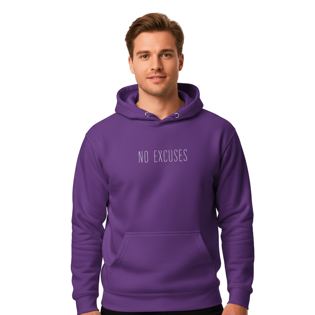 Hoodie Premium Unisexe – NO EXCUSES (Blanc) - Wearistic