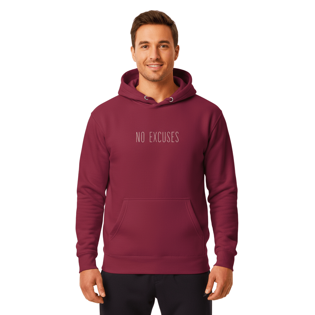 Hoodie Premium Unisexe – NO EXCUSES (Blanc) - Wearistic