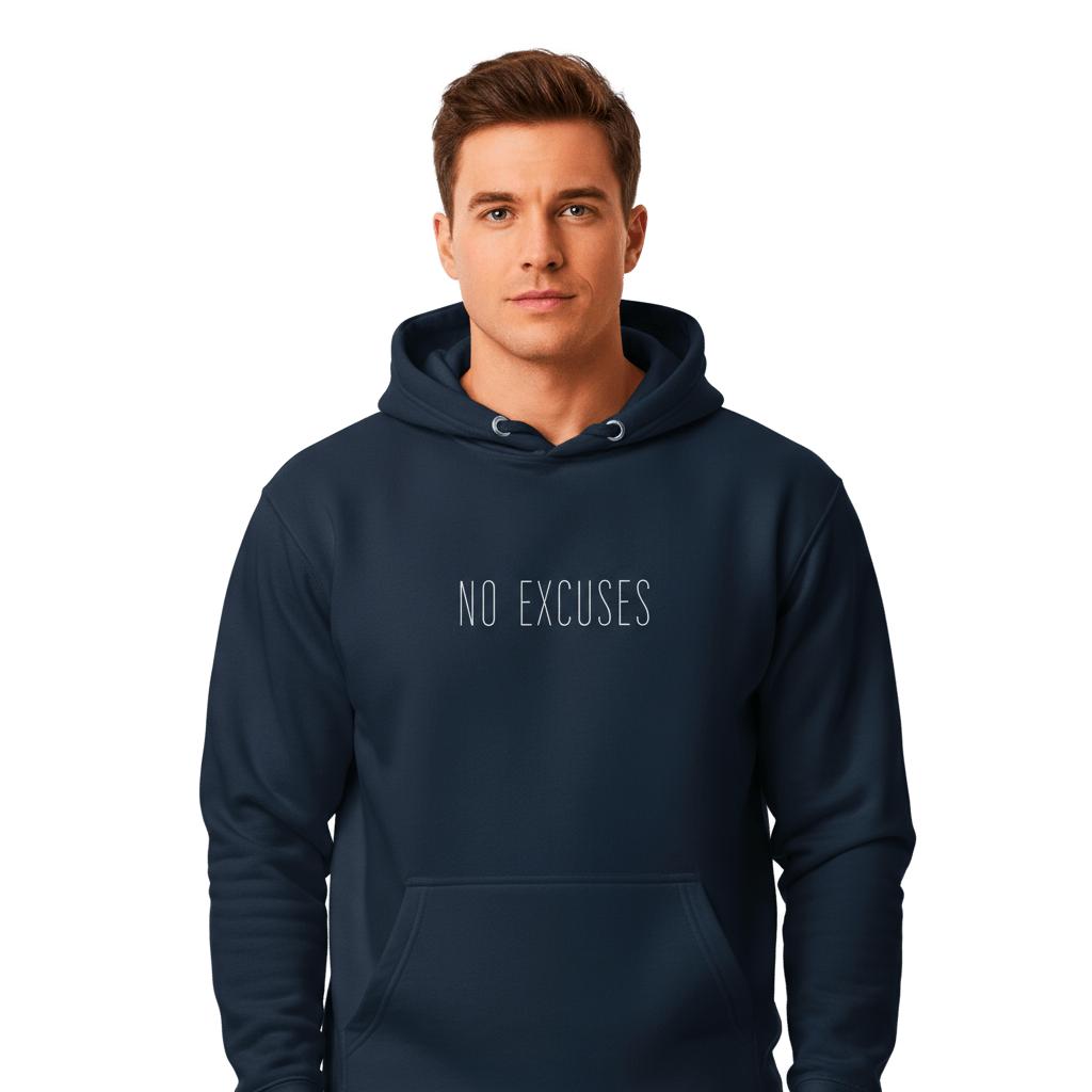 Hoodie Premium Unisexe – NO EXCUSES (Blanc) - Wearistic