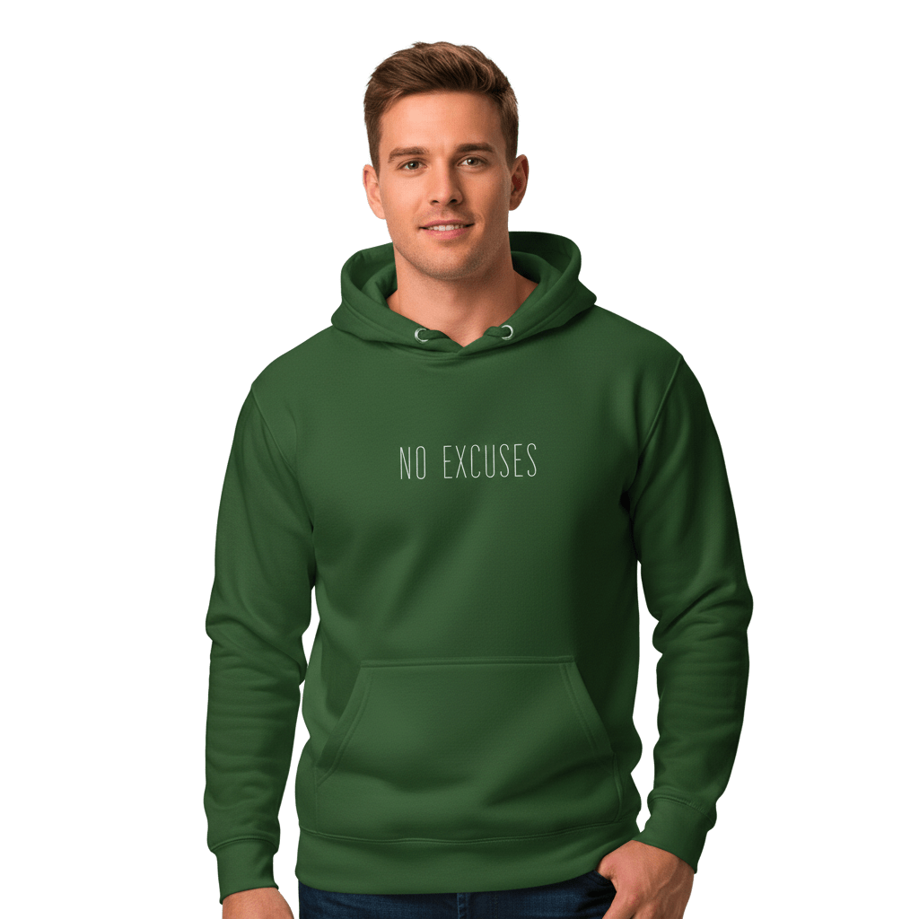 Hoodie Premium Unisexe – NO EXCUSES (Blanc) - Wearistic