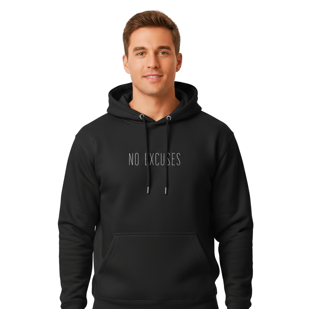 Hoodie Premium Unisexe – NO EXCUSES (Blanc) - Wearistic