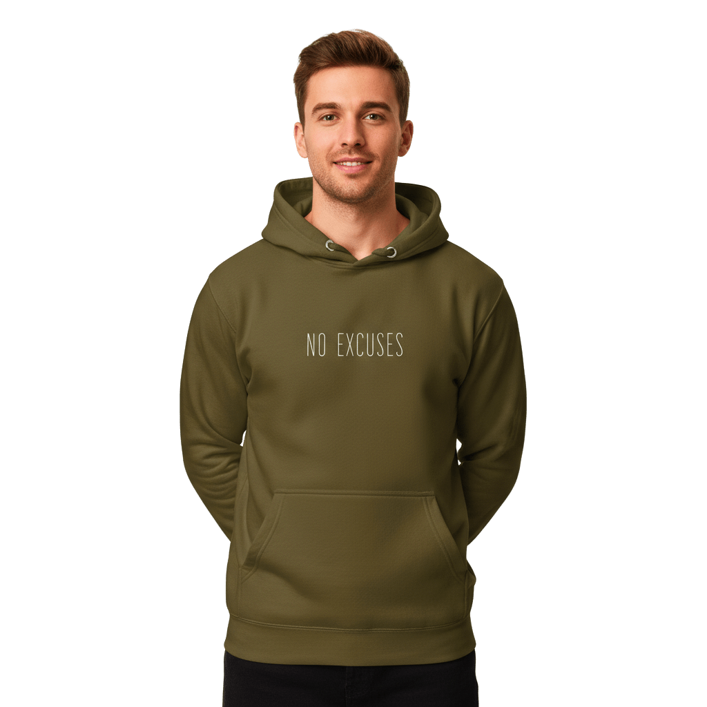 Hoodie Premium Unisexe – NO EXCUSES (Blanc) - Wearistic