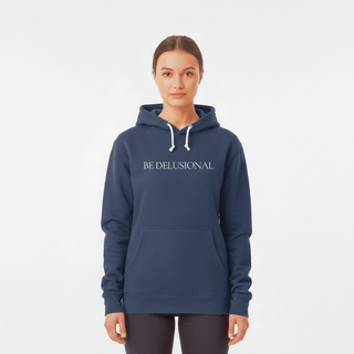 Hoodie “Be Delusional.” — Ligne Blanche — Navy Blazer