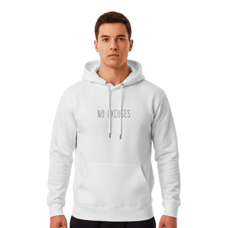 Hoodie “No Excuses.” — Ligne Noire — Blanc Pur