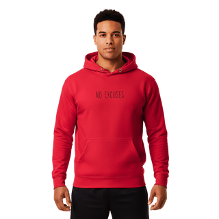 Hoodie “No Excuses.” — Ligne Noire — Rouge Conquête