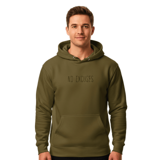 Hoodie “No Excuses.” — Ligne Noire — Vert Stratège