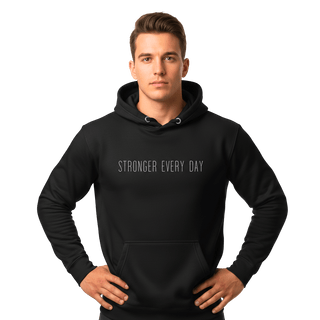 Hoodie “Stronger Every Day.” — Ligne Blanche — Noir Profond
