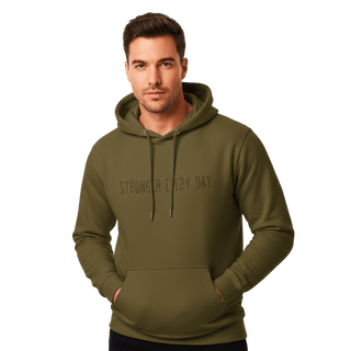 Hoodie “Stronger Every Day.” — Ligne Noire — Vert Stratège