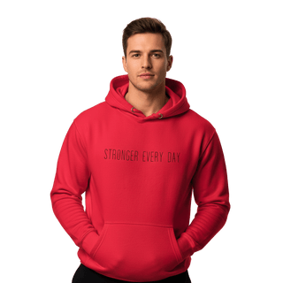 Hoodie “Stronger Every Day.” — Ligne Noire — Rouge Conquête