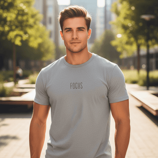 T-shirt “Focus.” — Vision Noire — Gris Chiné
