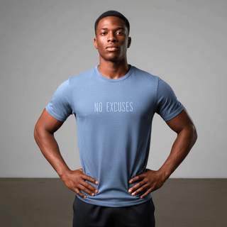 T-shirt “No Excuses.” — Vision Blanche — Dark Heather Blue