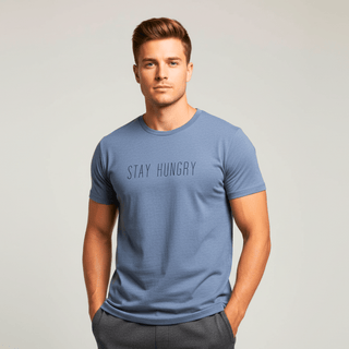 T-shirt “Stay Hungry.” — Vision Noire — Dark Heather Blue